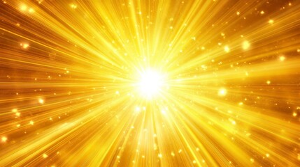 A bright yellow star explosion with rays and sparkles on a transparent background