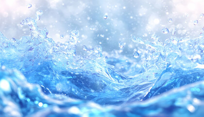 Abstract water splash close-up, soft light background, for drink ad