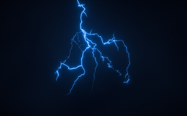 Blue lightning with dark background, 3d rendering.