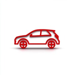 Obraz premium Red car outline illustration on white background. Simple design, side profile view