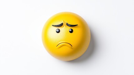 Fototapeta premium Yellow emoticon with a sad expression on a white background. 3D rendering of a digital illustration