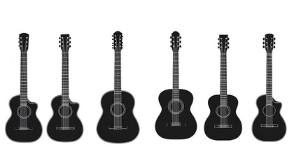 Naklejka premium Black acoustic guitars, music, isolated, white background, stock