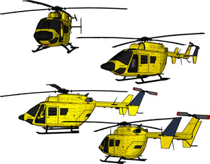 Obraz premium silhouette vector sketch illustration of a helicopter flying vehicle with propellers and flying high in the sky 