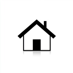 Simple black house icon on white background, minimalist design with subtle reflection