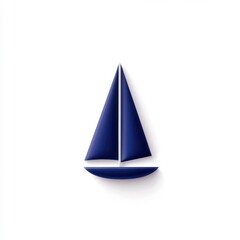 Simple illustration of a dark blue sailboat on a white background. Clean lines and minimal details create a nautical theme