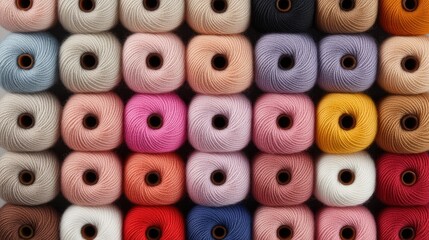 Fototapeta premium Vibrant spools of thread bring life to a sewing studio's wall, inviting creativity in the cloth industry workspace