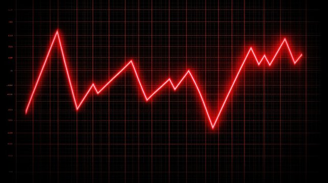Red line graph on a black background. Concept of business, finance, and stock market.