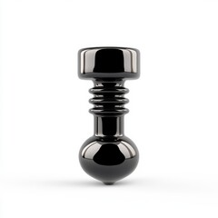 Black glossy object, cylindrical and bulbous shapes, studio lighting, isolated on white background. Abstract, modern, minimalist design