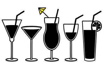 set of Cocktail silhouette vector illustration