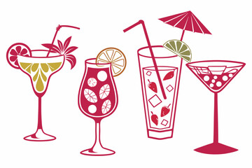 set of Cocktail silhouette vector illustration