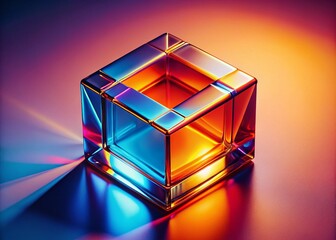 Vintage Glowing Cube: Fiery Orange & Cool Blue Abstract Art