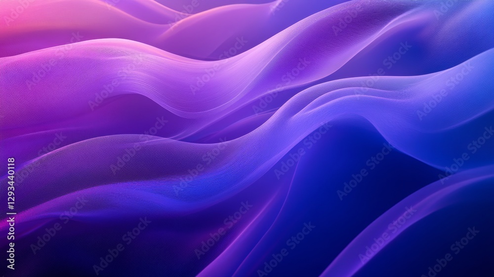 Poster abstract waves of purple and blue light with a soft gradient effect, flowing fabric texture. futuris