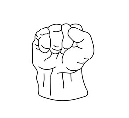 Vector isolated single big man fist colorless black and white contour line easy drawing