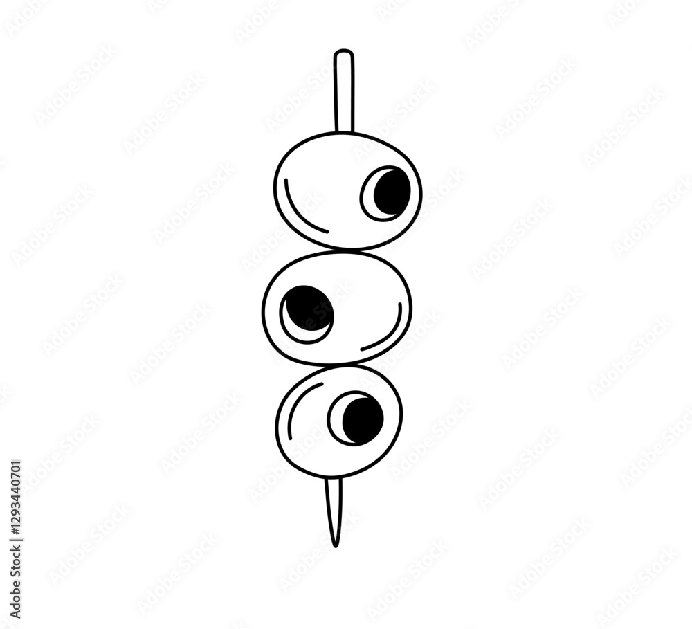Poster vector isolated three olives on a skewer colorless black and white contour line easy drawing