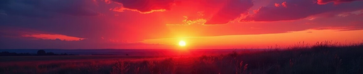 Naklejka premium A fiery sunset fades into a peaceful twilight, sunset, fading, gentle