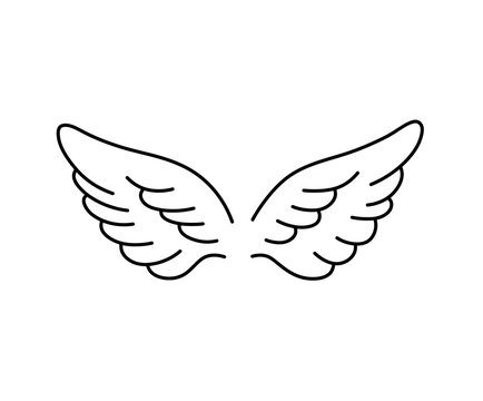 Vector isolated simple minimal angel wings tattoo  colorless black and white contour line easy drawing