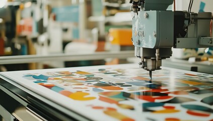 Colorful Abstract Artwork Being Printed by Industrial Machine