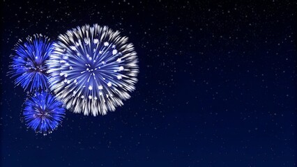 Obraz premium Fireworks, colorful Sylvester fireworks on a dark blue background with sparks. Merry Christmas and Happy New Year background.