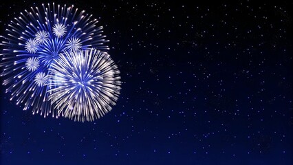 Obraz premium Fireworks, colorful Sylvester fireworks on a dark blue background with sparks. Merry Christmas and Happy New Year background.