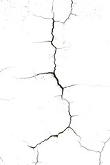 Cracked white wall texture with peeling paint and visible fractures creating abstract pattern and...