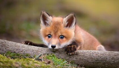 Obraz premium Curious Fox Kit Frolicking in a Meadow Under a Starlit Sky, Captivating the Essence of Wildlife at Twilight with Earthy Tones and Playful Energy.