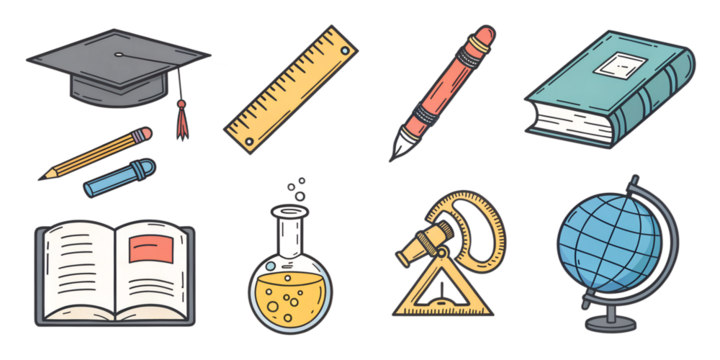 set of hand-drawn school or educational icon png - Powered by Adobe