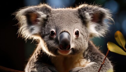 Fototapeta premium Curious Koala Peeking Curiosity A Glimpse into the Australian Outbacks Enchanting Wildlife at Dusk, Showcasing the Playful Spirit of Nature Amidst Golden Sunrays and Earthy Tones.