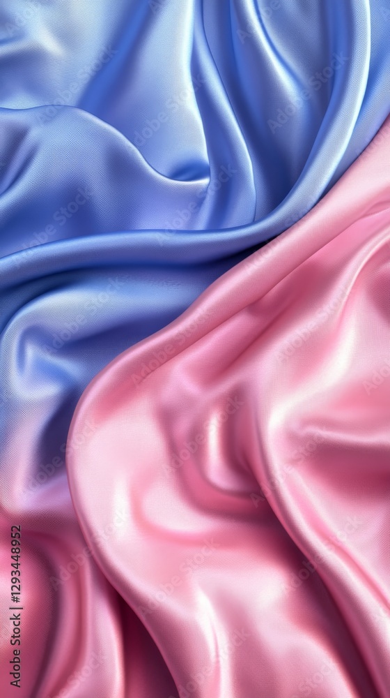 Poster abstract close-up of flowing blue and pink silk fabric with smooth texture and luxurious sheen. eleg