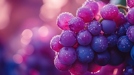 fresh, bunch, grapes, glistening, dew, juicy, ripe, fruit, vineyard, natural, organic, healthy, vibrant, delicious, sweet, refreshing, nutritious, plump, glossy, harvest, purple, green, succulent, app