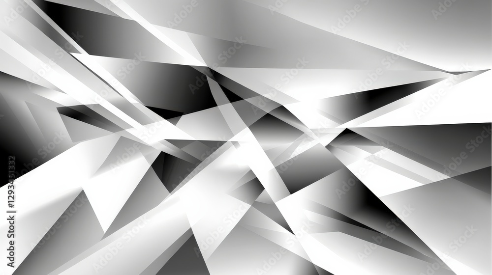 Poster abstract monochrome geometric design featuring sharp angles and layered shapes in dynamic compositio