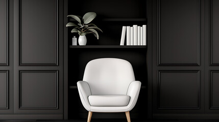 Modern White Armchair in Dark Room Interior