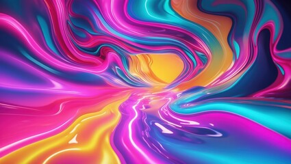 Obraz premium Colorful Liquid Swirl Tunnel. Abstract tunnel with pink, orange and blue colors. Shiny smooth texture and bright light at the end. Stream of flowing paints