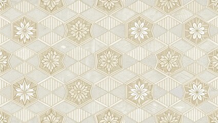 Obraz premium Geometric Floral Pattern Design in Soft Beige and White Tones