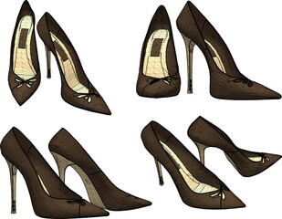 vector sketch illustration of high heel sandal shoe design for career women fashion