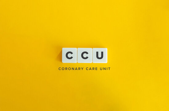 Coronary Care Unit, CCU. Text on Block Letter Tiles on Flat Background. Minimalist Aesthetics.