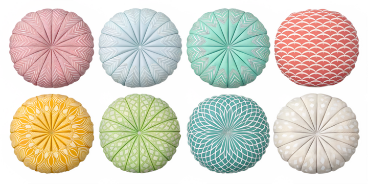 set of different round pillows grid system isolated png image