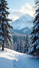 Fototapeta premium Winter forest of Tatra Mountains with bare trees, winter landscape, snow-covered trees, trees