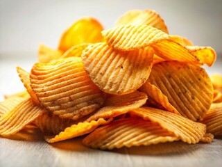 Vintage Style Close-up of Crispy Potato Chips on White Background