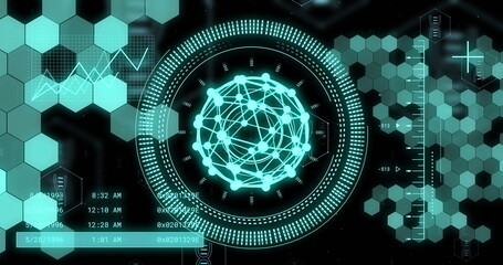 Image of digital data processing and scope over black background