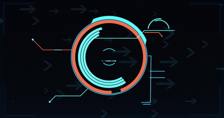 Image of digital data processing and scope over black background