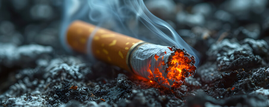 burning cigarette with smoke and glowing embers
