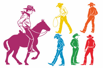 set of Cowboy silhouette vector illustration