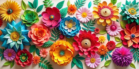 Vintage Summer Flowers Paper Art: Colorful Floral Collage on White