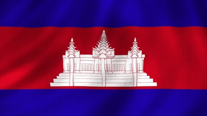 Cambodia flag animation moving smoothly wavy with fabric pattern. 4K quality
