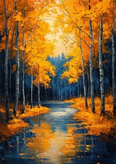 Obraz premium Acrylic oil painting of nature landscape