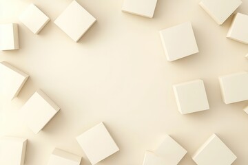 Cream geometric shapes in minimalistic setting, pastel abstract.