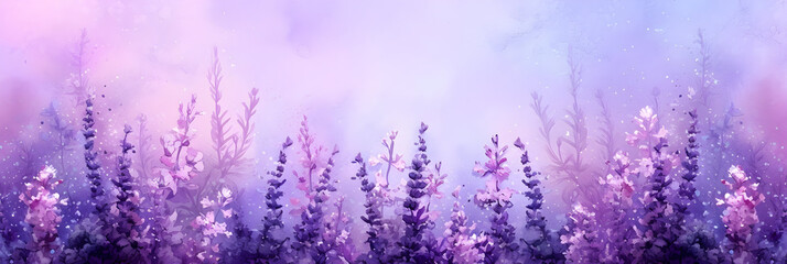 Naklejka premium Title: Dreamy lavender field in soft watercolor style