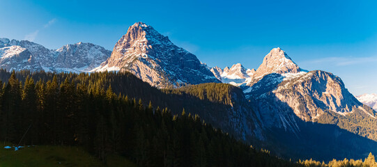 High resolution stitched alpine summer panorama at Ehrwalder Alm, Ehrwald, Reutte, Tyrol, Austria