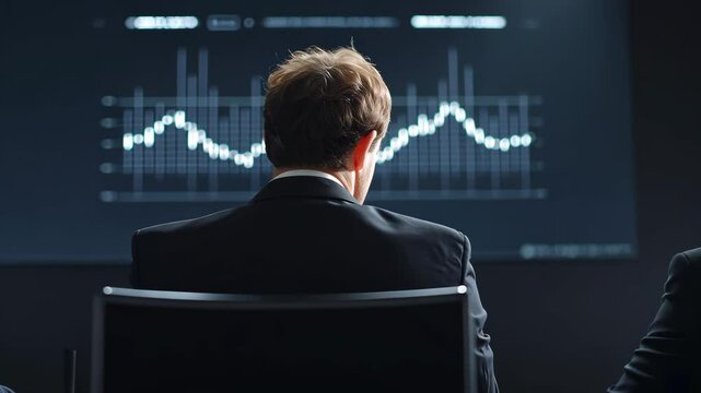 Executives in Boardroom Discussing Market Shares with Holographic Charts