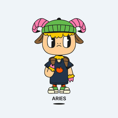 Cute character zodiac sign Aries. Mascot. Trendy vector illustration.